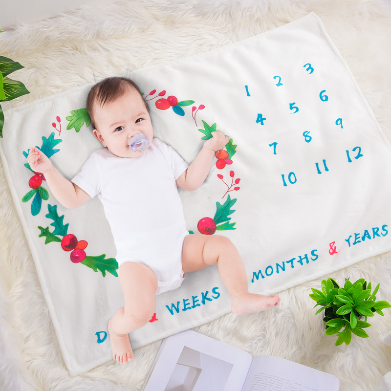 Monthly Calendar Commemorate Milestone Newborn Gift Unisex Organic Knit Baby Blanket