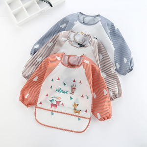 Children Feeding Aprons Pocket Waterproof Long Sleeve Baby Bib with Pocket Full Cover Sleeves Bib